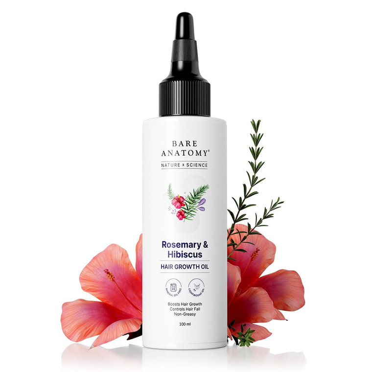 Bare Anatomy Nature x Science Rosemary Hibiscus Hair Growth Oil for Women & Men | Helps Hair Growth & Strengthens Hair | Nourishes Scalp & Controls H