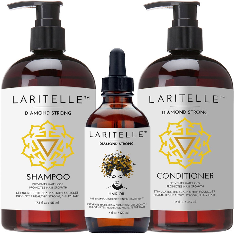 Laritelle Organic Hair Growth Set  Diamond Strong  Shampoo, Conditioner & Treatment Combo  Nourish, Strengthen & Promote New Hair Growth  Made in