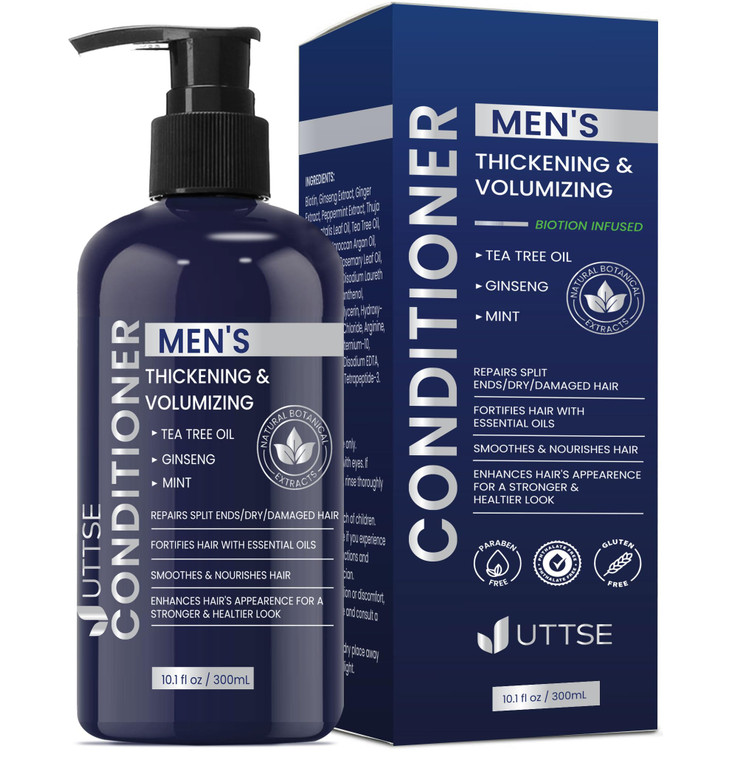 Uttse Biotin Hair Growth Conditioner for Men: Natural Thickening and Volumizing Conditioner with Tea Tree Oil Ginseng Mint for Hair Loss and Thinning