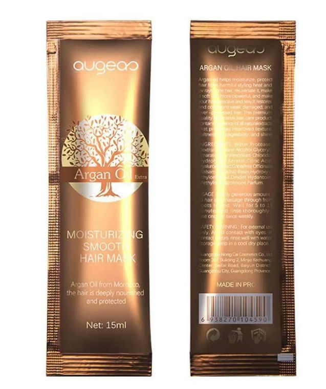 augeas Argan Oil Extra Moisturizing Smooth Hair Mask 15mL/pack (10 packs) Keeps hair Color Last Longer Up to 6 Weeks (Traveling, Single Use, First Ti