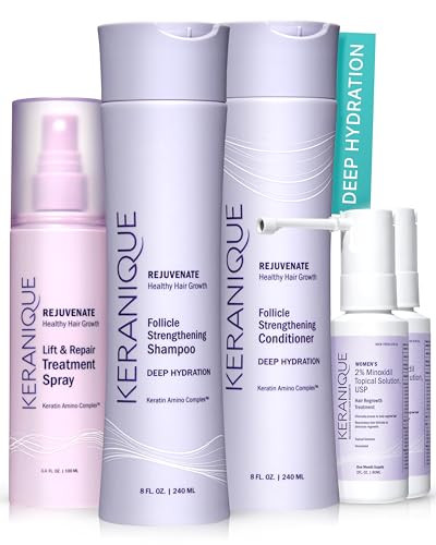 Keranique Hair Growth Products Set - 2% Minoxidil Keranique Hair Regrowth Treatment for Women - Deep Hydrating Shampoo and Conditioner - Hair Thicken