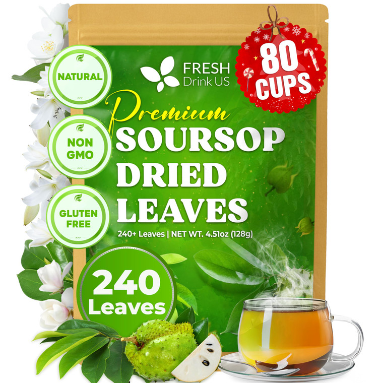 FreshDrinkUS, 240+ Premium Soursop Graviola Dried Leaves Tea, 230-250 Whole Soursop Leaves, Wildcrafted, Graviola , Guanabana , Hoja Guanabana, Loose