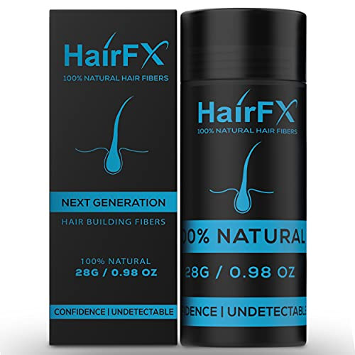 HairFX Hair Fibers for Thinning Hair (BLACK) Undetectable & Natural - Giant 28g Bottle  Hair Thickener & Topper + Instant Thicker Fuller Hair - Comp