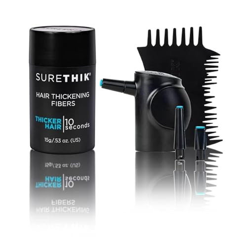 Hair Building Fibers, 15G, with BONUS Pump Applicator, Hairline Comb and 3 Nozzles, Hair and Hairline Filler Kit For Men and Woman (Black)