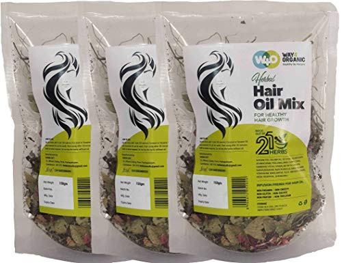 Herbal Hair Oil Mix of 21 Herbs for Thick Long Hair Growth 150 grams(3 Pack), Hairfall, Hair Repair, Scalp Care, Haircare Both for Men & Women - Way4