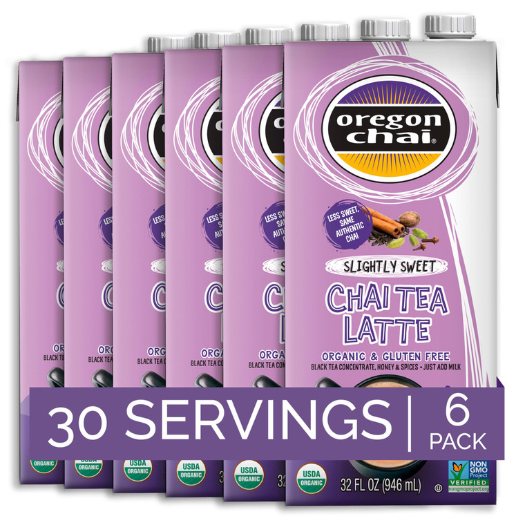 Oregon Chai Slightly Sweet Chai Concentrate, 32 Fluid Ounce (Pack of 6)