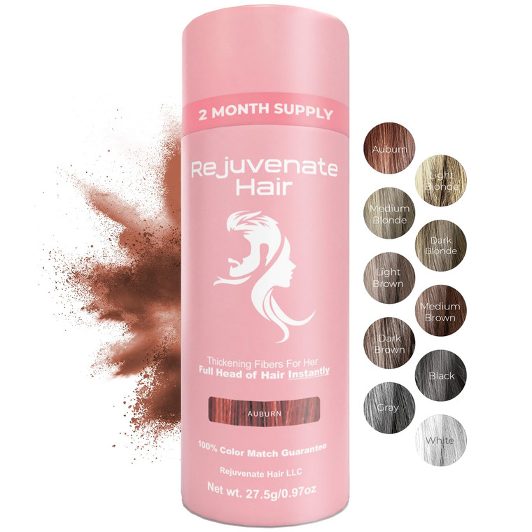 REJUVENATE Hair Fibers for Thinning Hair (Auburn), Undetectable Hair Powder for Women & 100% Natural Hair Building Fibers - Conceals Hair Loss - Bald