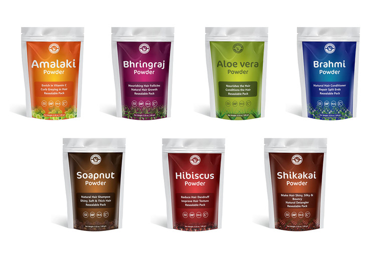 Herbal Powder for Hair Growth| Combo of 7 Herbal Hair Mask | Amalaki, Bhringraj, Brahmi, Soapnut, Shikakai, Aloe vera & Hibiscus (Each 100g) | Reseal