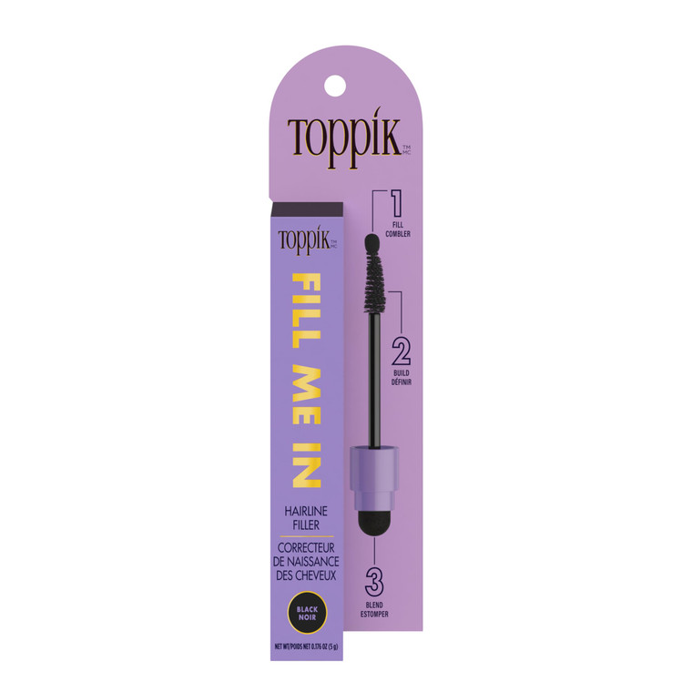 Toppik Fill Me In Hairline Filler, Hair Color Root Touchup, Hair Fibers Wand, Fills In Thinning Hairline, Hair Styling Product, 0.176 oz (5 g), Black