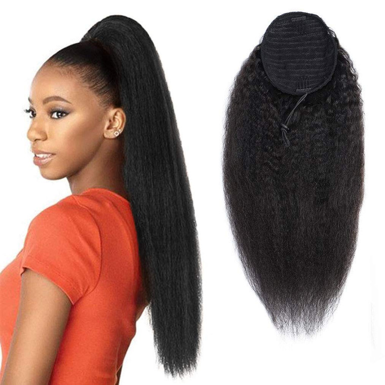 Drawstring Ponytail Extension Human Hair Afro Kinky Straight for Black Women Yaki Brazilian Remy Hair Extensions 16 Inch