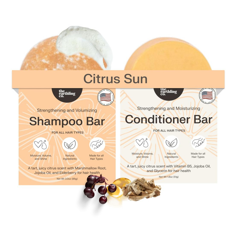 The Earthling Co. Shampoo & Conditioner Bar Set - Promote Hair Growth, Strengthen & Volumize All Types - Paraben & Sulfate Free Formula With Natural