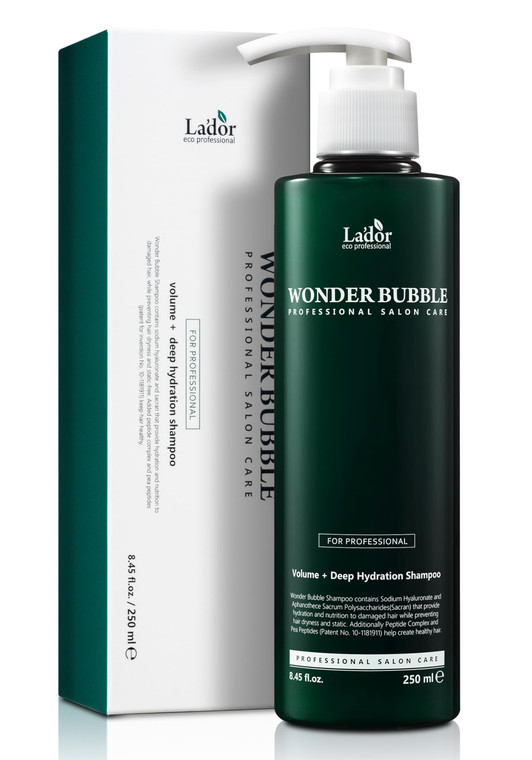 LA'DOR LADOR Wonder Bubble Volumizing Anti Frizz Moisture Shampoo for Dry Hair w/ 8 Peptides, Keratin, Sacran, Hyaluronic Acid, Urea for Fine Damaged