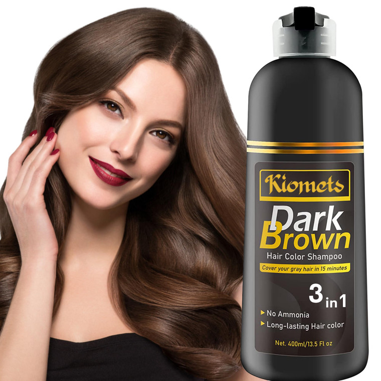 KILOMETS Dark Brown Hair Color Dye Shampoo, 400ml - 100% Grey Coverage in Minutes, Ammonia Free - Gray Silver Hair Dye Shampoo