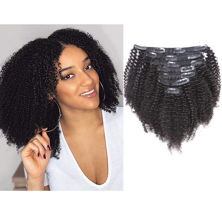 Anrosa 8A Grade Afro Kinky Curly Clip ins Natural 3C 4A Hair for African American Black Women Real Remy Hair Kinkys Curly Clip in Hair Extensions Hum