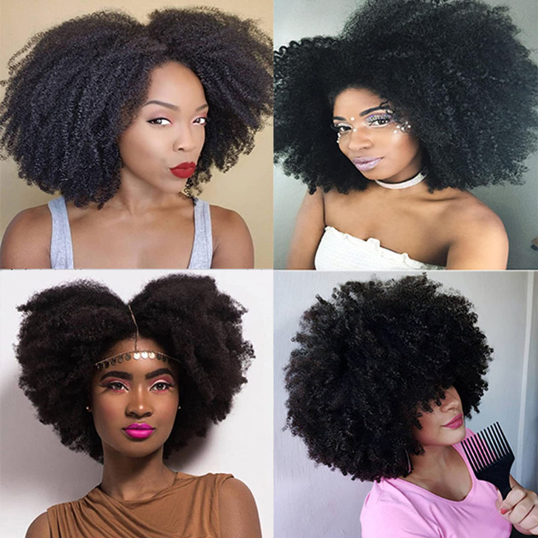 SAGA QUEEN Brazilian Afro Kinky Curly Clip In Hair Extension 8pcs 18 Stainless Steel Clips Brazilian Virgin Human Hair 4C Afro Curly Clip Ins for Dai