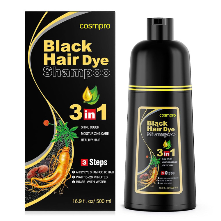 cosmpro Black Hair Dye Shampoo 3 in 1 for Women/Men for Gray Coverage Instant Hair Color Shampoo Semi Permanent Champu Para Cana