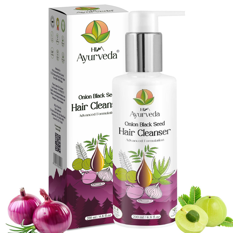 HIM AYURVEDA Onion Black Seed Hair Cleasner (Shampoo)|Men and Women |100% Natutal and Ayurvedic|Sulfate Free|For All Hair Type|For Long and Strong Ha