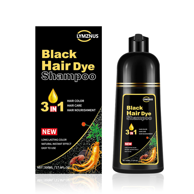 lymznus Herbal Black Hair Dye Shampoo 3 in 1 for Gray Hair, Instant Hair Color Shampoo for Women & Men, Black Hair Shampoo for 100% Grey Coverage 500