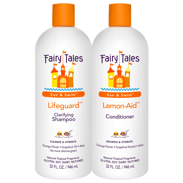 Fairy Tales Swim Shampoo 32oz and Conditioner 32oz for Kids | Made with Natural Ingredients in the USA | Chlorine Removal Swimmer Shampoo and Conditi