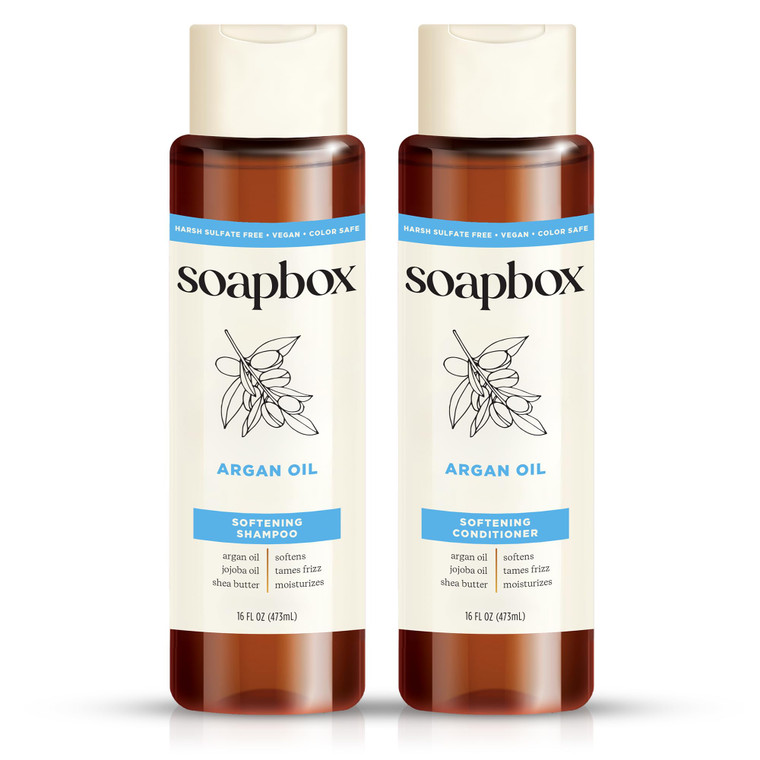 Soapbox Argan Shampoo & Conditioner Set, Volumizing, Vegan, Color Safe, Harsh Sulfate & Silicone Free, 16oz each (Pack of 2)