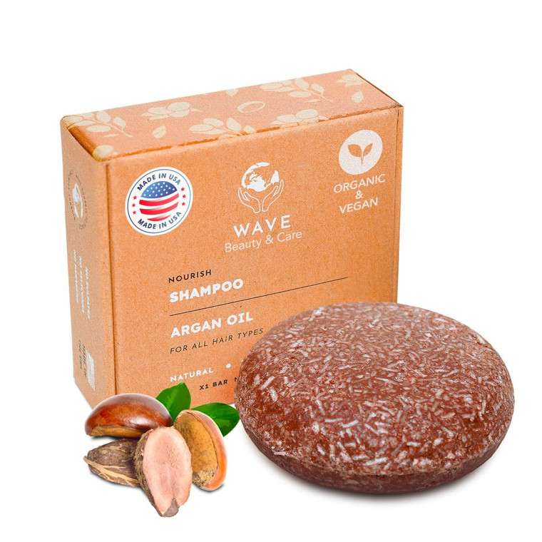 Wave Argan Oil Shampoo Bar - Moisturizing & Handmade Vegan Bar for Shiny Hair, Natural, Organic & Non-GMO Shampoo for Women & Men, 2.3 oz, Long-Lasti