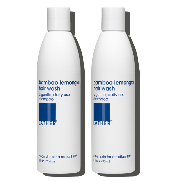 LATHER - Bamboo Lemongrass Hair Wash, 8 fl oz (2-Pack) - Daily Shampoo & Cleanser - Revitalize Hair - Bamboo, Comfrey, Chamomile - Sensitive Skin Saf