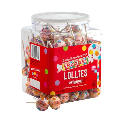 Smarties Lollies - Gluten Free, Peanut Free, Fat Free Assorted Fruity Flavors Lollipops - Low Calorie Perfect for Birthdays, Parties - Made by US Can