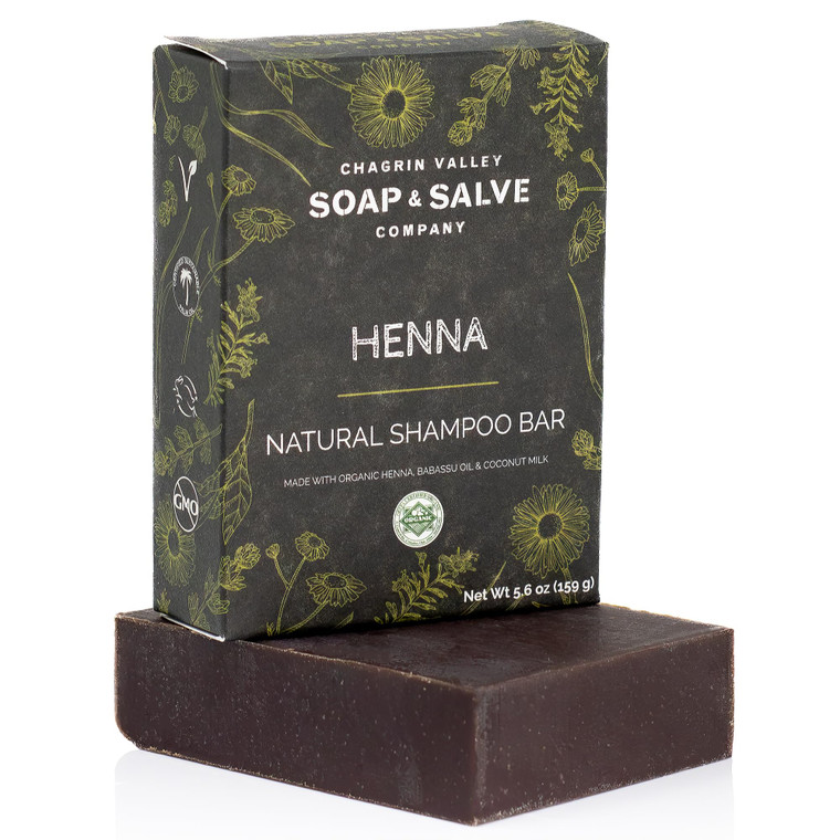 Chagrin Valley Soap & Salve Organic Henna Shampoo Bar for All Hair Types, Volumizing & Hydrating with Coconut Milk & Babassu Oil, Sulfate-Free, Trave