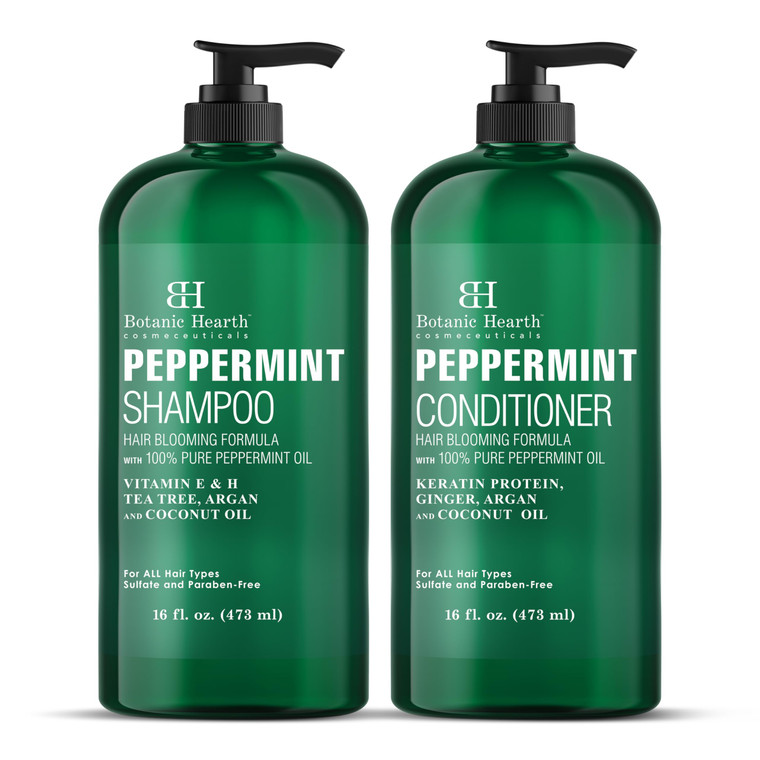Botanic Hearth Peppermint Oil Shampoo And Conditioner Set | Hair Blooming Formula With Keratin | Fights Hair Loss | Sulfate Free For Men And Women |