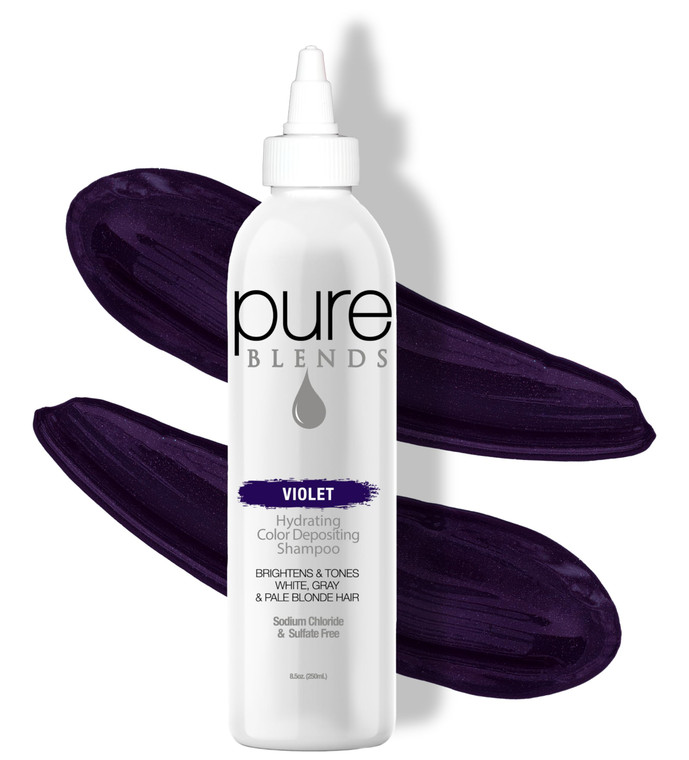 Pure Blends Violet Hydrating Color Depositing Shampoo - Brighten & Tone Faded Hair with Semi Permanent Dye, Prevents Fade for Color Treated Hair (8.5