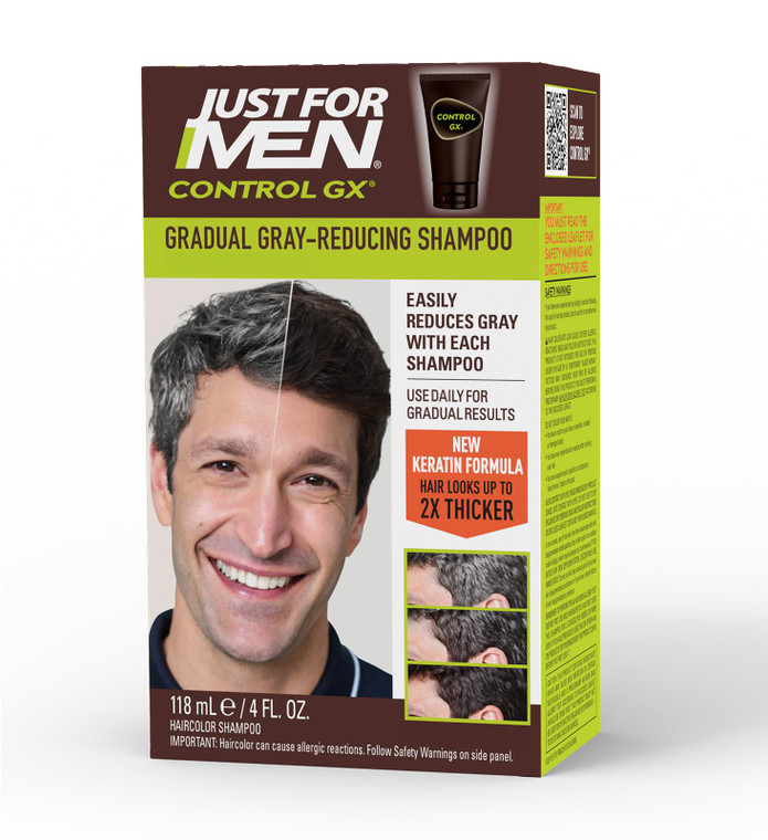 Just for Men Control GX Grey Reducing Shampoo, Gradual Hair Color with Keratin for Stronger Thicker and Healthier Looking Hair, 4 Fl Oz - Pack of 1 (