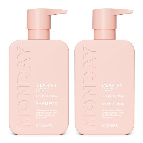 MONDAY HAIRCARE Clarify Shampoo and Conditioner Set 12 oz for Oily Hair Made with Grapefruit Extract, Coconut Oil, Shea Butter, Vitamin E and Pro-Vit
