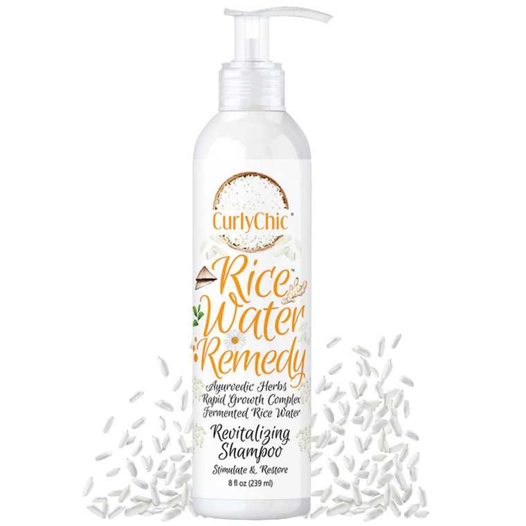 Curly Chic Rice Water Remedy Revitalizing Shampoo - Cleanse, Stimulate & Restore Curls - Nutrient-Rich Ayurvedic Herbs, Fermented Rice Water - Promot