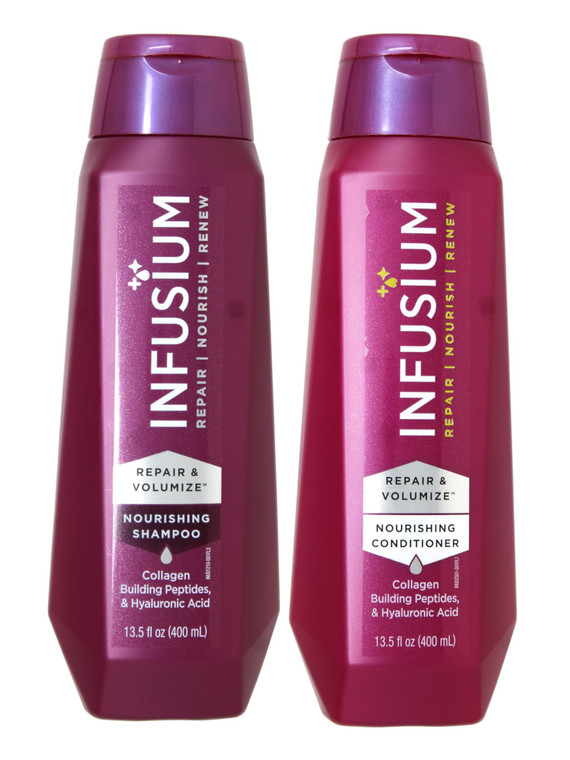 INFUSIUM Shampoo & Conditioner Repair & Volumize, Repair/Nourish/Renew, with Collagen, Building Peptides & Hyaluronic Acid for Dry & Damaged Hair, 13