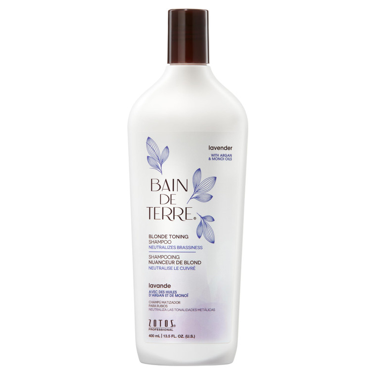 Bain de Terre Lavender Blonde Toning Shampoo, Neutralize Brassy Tones for Cool Blonde, Highlighted or Gray Hair, with Argan & Monoi Oils, Paraben-Fre