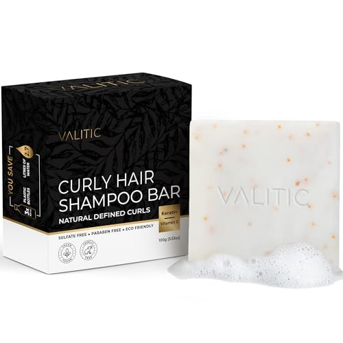 VALITIC Curly Hair Shampoo Bar - Sustainable Solid Shampoo for Hair Strengthening, Made with Rice Water, Vitamin C, Argan and Keratin - Define Natura