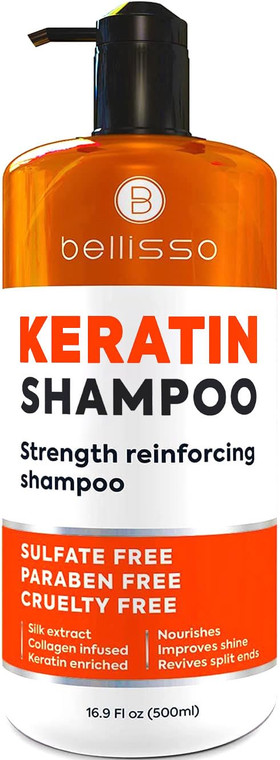 Keratin Enriched Shampoo - Sulfate and Paraben Free - Anti Frizz Treatment for Women and Men  Professional Salon Grade Repair Formula with Silk Prot