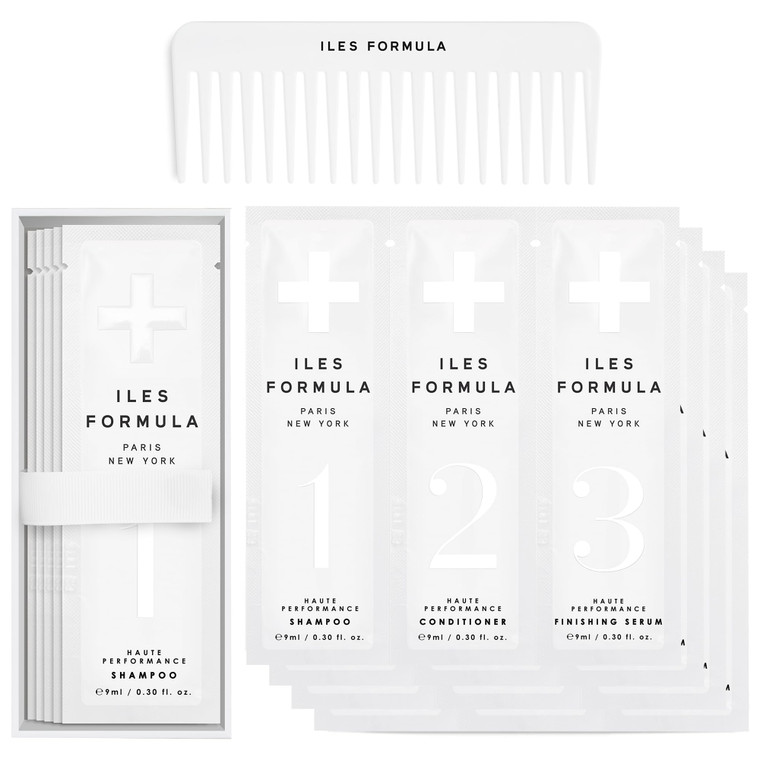 ILES FORMULA Signature Collection Discovery Set  Hydrating Trial Size Shampoo & Conditioner w/Sample Finishing Serum Blow Dry Cream for Dry, Damaged
