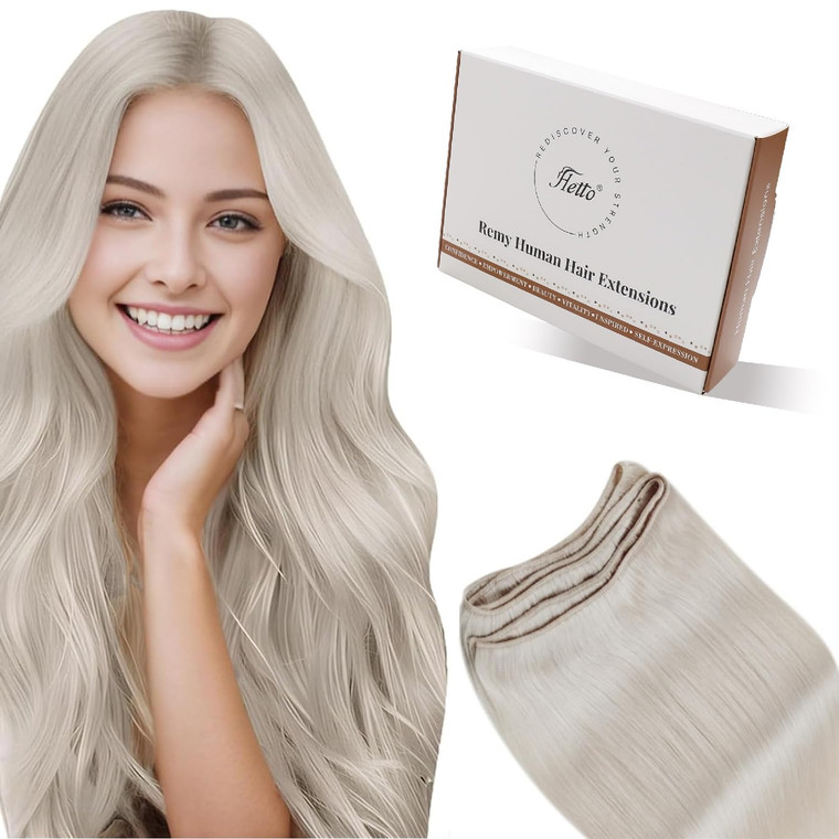 Hetto Weft Hair Extensions Human Hair Platinum Blonde Sew in Hair Extensions Real Human Hair White Blonde Weft Human Hair Extension Short Straight 12
