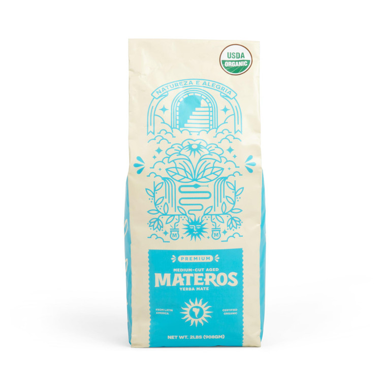 Materos Premium Loose Leaf Yerba Mate Tea - Organic, Unsmoked, Smooth Traditional Taste from South Brazil - Medium Cut, Ideal Hot Drink for Cold Weat