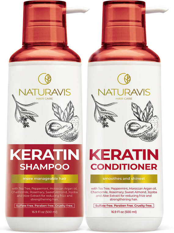 NATURAVIS Keratin Shampoo and Conditioner Set  Sulfate Free, All Hair Types  Women and Men  16.9 Fl Oz (Pack of 2)