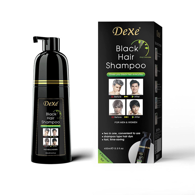 Dexe Hair Dye Shampoo 14.1 Fl Oz, Gray Hair Coverage, Black Hair Dye, Hair Color Shampoo, Black Hair Shampoo for Men & Women