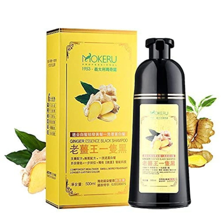MOKERU GINGER BLACK Professional Oil Hair Dye Shampoo 500 ML: Instant Fast-Acting Color for Gray Hair - Long-Lasting Magic Shampoo Colors Hair in Min