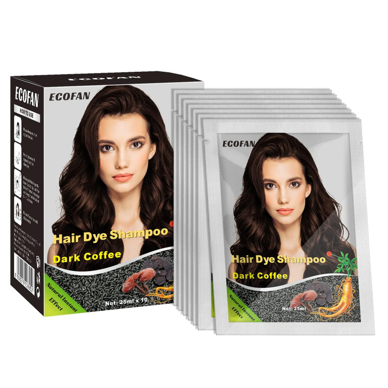 10 PCS Semi-Permanent Hair Color Shampoo - 3 in 1 Instant Hair Dye for Men & Women, Herbal Ingredients for 100% Grey Coverage (Dark Coffee/Dark Brown