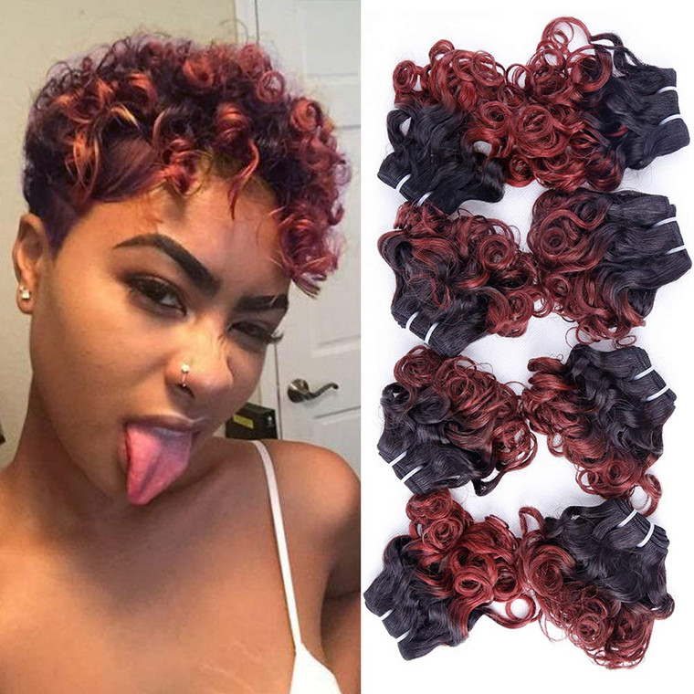 Ombre Hair Bundles 1B/530 Brazilian Short Curly Wavy Human Hair Bundles(8 8 8 8 8 8 8 8) 25g/bundle Unprocessed Short Bob Curly Hair Bundles