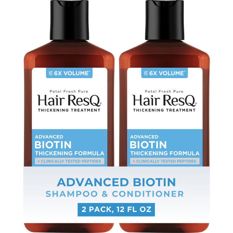 Petal Fresh Hair ResQ Advanced Biotin Shampoo & Conditioner For Noticeably Thinning Hair, Strengthens & Volumizes, Vegan & Cruelty-Free 2-Pack, 12 Fl