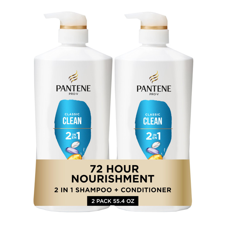 Pantene 2-in-1 Shampoo & Conditioner, Classic Clean - Pro-V Nutrients for Dry, Color-Treated Hair, Healthy Looking Hair Every Wash, Antioxidant-Rich,