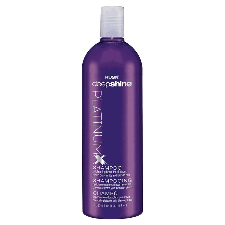 RUSK Deepshine PlatinumX Shampoo, Gentle Cleansing, Brightening Boost for Platinum, Silver, Gray, White, and Blonde Hair, 33.8 oz