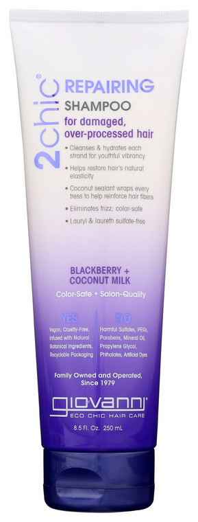 GIOVANNI 2chic Ultra-Repairing Shampoo - For Damaged, Over-Processed Hair, Helps Restore Hair's Natural Elasticity, Blackberry & Coconut Oil, Argan,