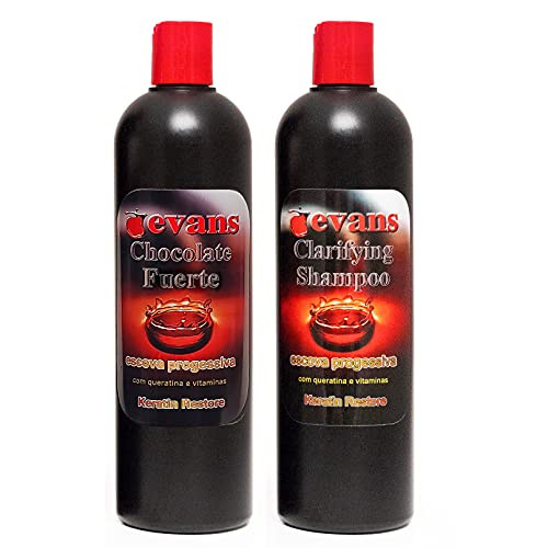 evans COMBO PACK Brazilian Keratin Hair Smoothing Treatment Blowout Straightening System  Strong 16 fl oz + Clarifying Shampoo 16 fl oz.